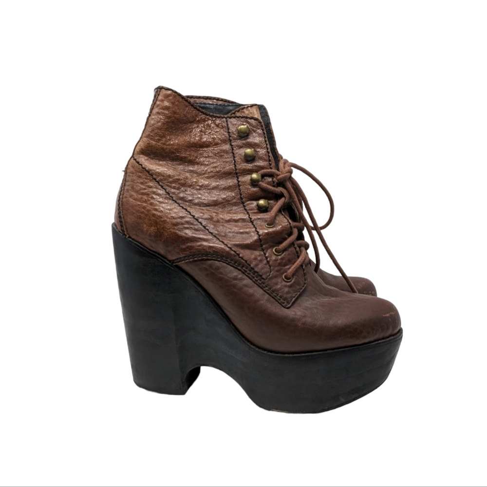 Jeffrey Campbell Tardy Brown and Black Platform Lace Up Boots Size 9